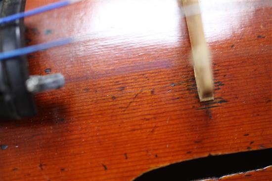 A fine French violin by Jacques-Pierre Thibout, Paris 1838, length of back 14in., crocodile skin case